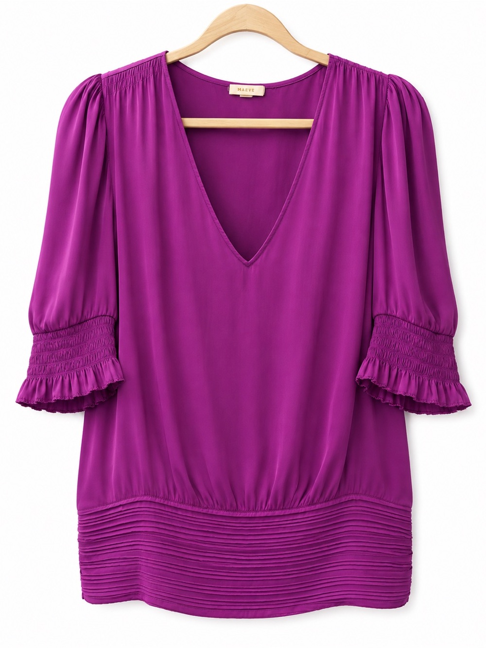 Ramy Brook Violet V-Neck Pleated Hem Blouse